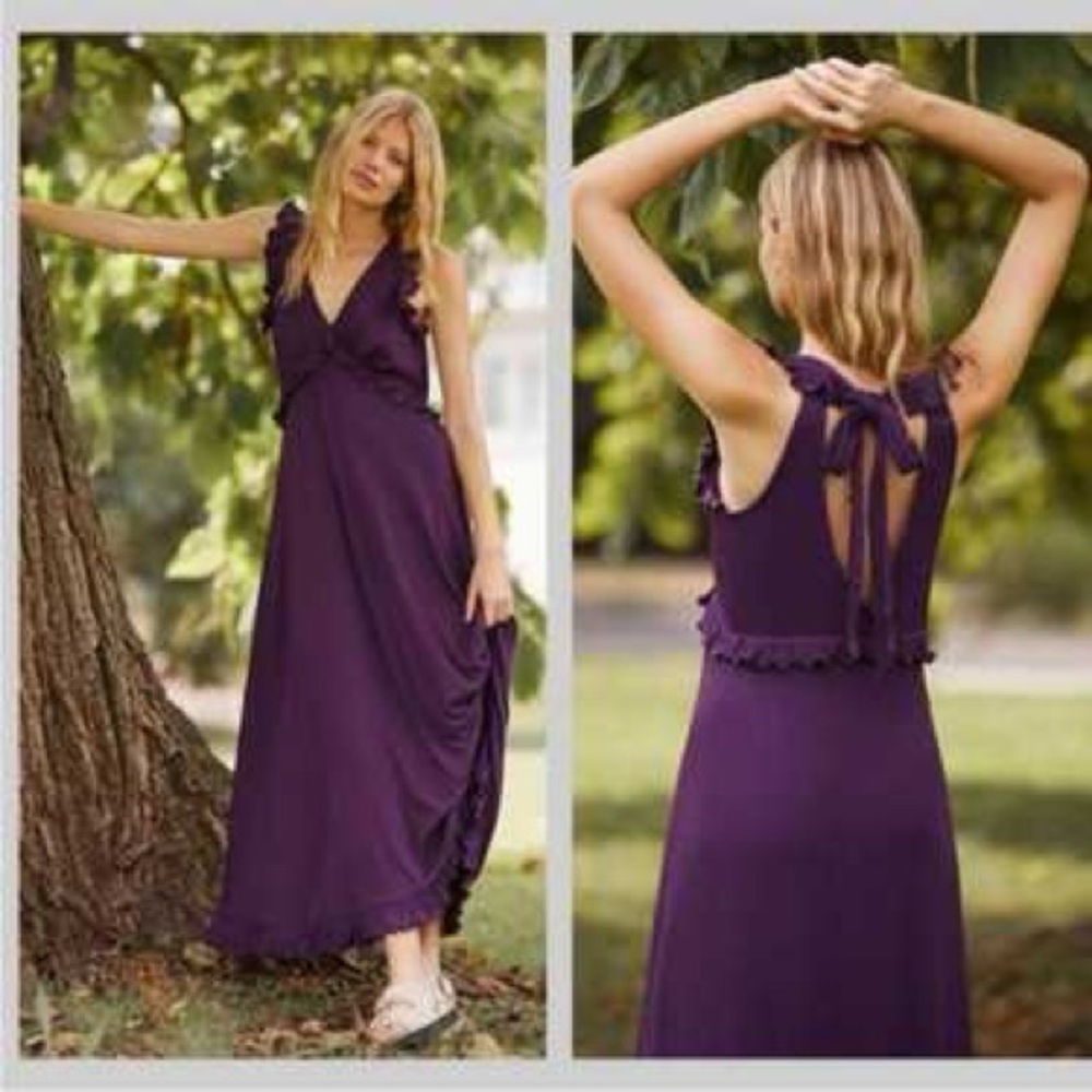 Anthropologie Purple Ruffle Maxi Dress | Boho Summer | Size Small